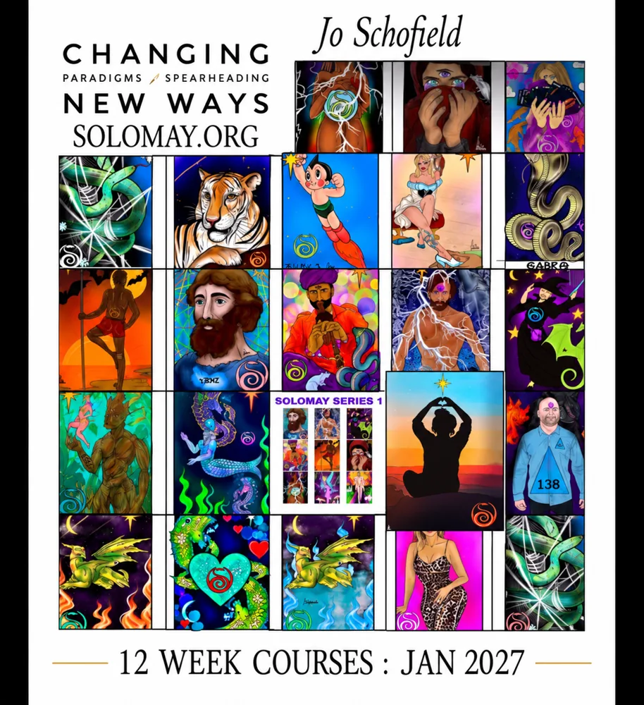 Changing Paradigms 12-week course poster, January 2027, with the 24 Solomay Medicine Cards